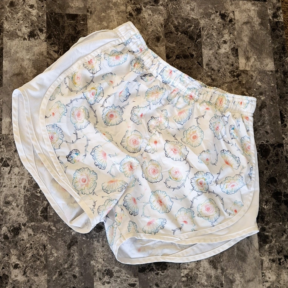 Floral Patterned White Athletic Shorts